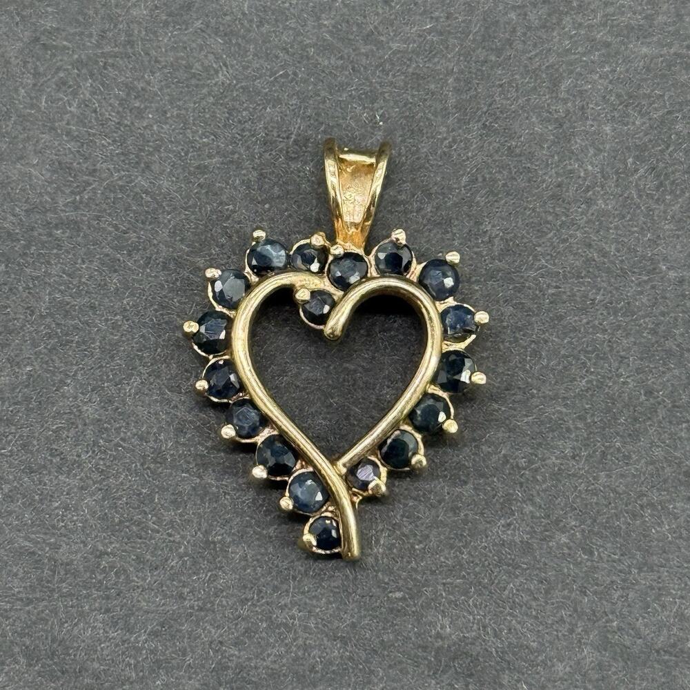 Ross-Simons 925 Sterling Silver Vermeil Blue Sapphire Diamond Heart Pendant